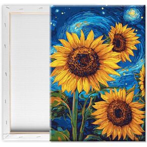 Pavemlo Framed Paint by Numbers Kit for Adults Sunflower Starry Sky – 8x12inch Small Color by Numbers for Adults Canvas for Painting, Beginner-Friendly Art Kit, Perfect for Home Décor & Creative Gift