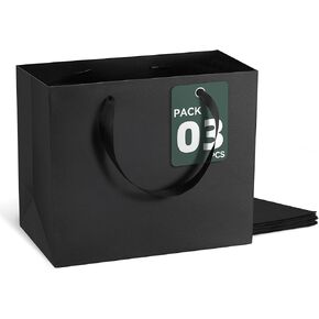 Black Gift Bags With Handles 6 Pcs, 8x5x10 Inch Sturdy Kraft Paper Gift Bags, Bulk for Wedding, Party, Birthday, Business and Shopping, Medium Size