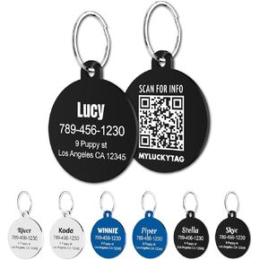MYLUCKYTAG Personalized Pet ID Tags Dog Tags - Stainless Steel QR Code ID Tags - Pet Online Profile - Send Pet Location Alert Email When Scanning