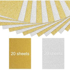 40 Sheets Gold Silver Glitter Cardstock Paper, A4 Premium Sparkly Paper for Scrapbook, DIY Projects, Party Decoration, Gift Box Wrapping 250GSM/92lb