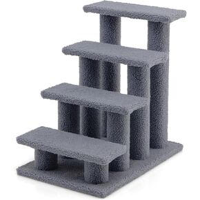 Tangkula Pet Stairs for Cats and Dogs, 4-Step Carpeted Ladder Ramp Cat Climber Cat Scratching Post, Multi-Step Dog Stairs for High Beds, Couch (Grayish White)