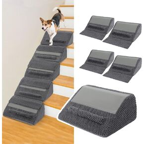 HOMBYS Conjoined Foam Dog Ramp for Stairs, Modular Stair Wedges for Dogs,Dog Stairs for Small Puppy,Non Slip Pet Ramps for Small Injured Dogs and Old Cats with Self-Sticky Tape, 1 Pack, Grey
