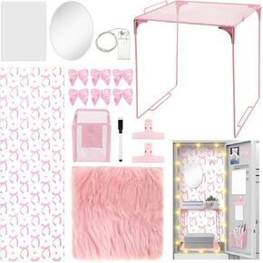 16 Pcs Pink Bow Locker Accessories Kit with Magnetic Mirror, Shelf, Bow Wallpaper, Whiteboard, Dry Erase Marker, Magnetic Clips Pen Holder, Carpet, Cute Locker Organizer Decorations for Women
