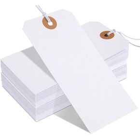White Gift Tags with Elastic String, 50 Pcs Large Marking Paper Hanging Tags with Elastic Rope, Reinforced Hole Writable Price Tag, Blank Shipping Large Marking Tag, 4.76"×2.36"