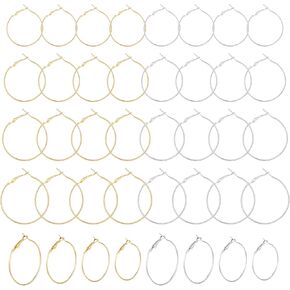 32pcs Hoop Earrings Findings, Round Earring Loops, DIY Jewelry Making Accessories, Open Beading Earrings in Gold Silver, 20mm 25mm 30mm 40mm