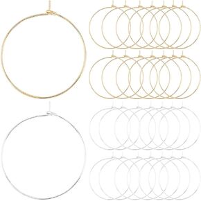 Beebeecraft 1 Box 100Pcs Hoop Earring Findings 316 Surgical Stainless Steel Hoop Ear Wire 20mm Wine Glass Charms Rings for Jewelry Making DIY Crafts (Gold, Silver)