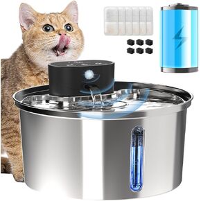 Water Fountains Cats Stainless Steel Dispenser Wireless Pet Fountain Drinking Inside- Automatic 108oz/3.2L 5000mAh Cats Fountain Indoor with Motion Sensor & Filters for Dogs, Multiple Pets