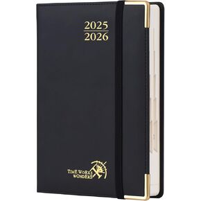 POPRUN Daily Planner 2025-2026 One Page per Day, (A5 Size 5.75" x 8.5") Academic Calendar (July25- June26) Hourly Appointment Book with Vegan Leather Hardcover, Monthly Tabs & Pocket - Soft Pink