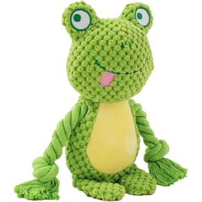 Cotton Rope Squeaky Dog Toy with Crinkle Paper – Interactive Plush Chew Toy for Small & Medium Puppies, Frog Design