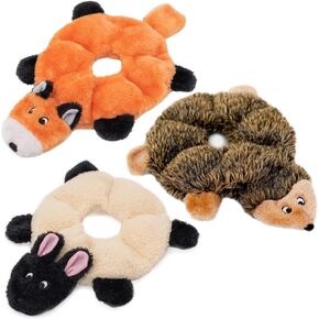 ZippyPaws Loopy - No Stuffing Dog Toys to Keep Them Busy, for Small, Medium, & Large Dogs, Squeaky Pet Toys for Boredom, Unstuffed Chew Toy, Plush Puppy Products, Sheep, Hedgehog, & Fox - 3 Pack, 10"