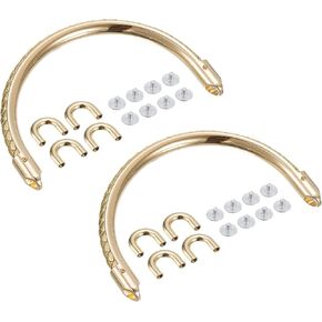 uxcell Semicircle Handbag Handle Frame, 2Pcs 5.2" Metal Purse Handles Clutch Bag Handles Replacement with Leather Strap for Purse Making DIY, Gold
