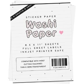 8.5 x 11 Washi Paper Sticker Paper • White Printable Inkjet Printer Compatible • Full Sheet Letter Size Labels (25 Sheets)