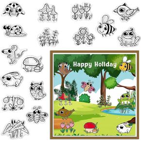 Animal Plants Clear Stamps for Card Making Bird Insects Clear Rubber Stamps Flowers Transparent Rubber Seal Stamps for DIY Photo Scrapbooking Paper Card Album Crafting Supplies