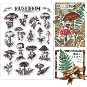 PH PandaHall Vintage Clear Stamps for Card Making, Mushroom Rubber Stamps Transparent Silicone Seals Stamp for Paper Crafting Handmade Crafts Scrapbooking Supplies Arts Crafts, 8.2x5.8inch