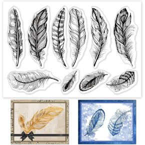 GLOBLELAND Pink Feathers Silicone Stamp 4.3 x 6.3 Inch Rectangular Rubber Stamp for Scrapbooking and Card Making