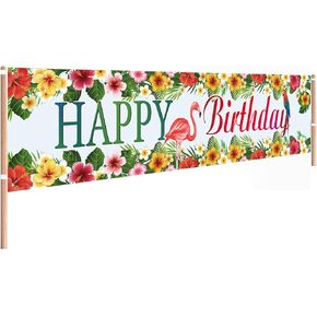 Tropical Floral Happy Birthday Banner, Aloha Luau Hawaiian Birthday Party Decorations, Large Size Hawaiian Yard Sign for Aloha Luau Birthday Indoor Outdoor Decorations, 118 x 20 inch