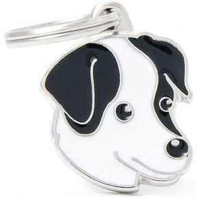 My Family Personalized Pet ID Tag Made in Italy, Tricolor Jack Russel, Free Engraving, Enamelled Metal, Friends Collection, 22X28 mm