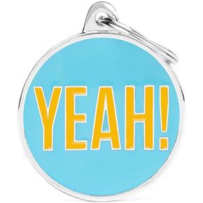 My Family Personalized Pet ID Tag Made in Italy, Big Writing Circle, Free Engraving, Hand Enamelled in Metal, Charms Collection