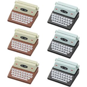 6Pcs Black and Brown Wood Typewriter Message Holder Business Card Holder Sticky Note Holder