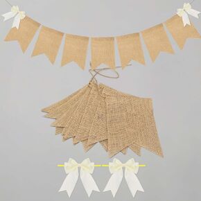 15Packs Burlap Banner 5"x7" with 2Packs Ivory Bow Diy Blank Banner for Weddings Baby Showers Bridal Showers Birthdays Parties and Home Decor