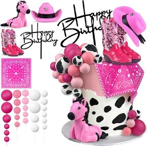 31 PCS Cowboy Cake Decorations Hat Boot Balls and Horse Cake Toppers for Western Theme Birthday Baby Shower Cowboy Cowgirl Party Supplies