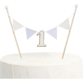 Wooden One 1st Birthday Cake Topper - Gold & Glitter Rustic Smash Cake Decoration