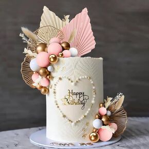 Boho Cake Topper Golden Ginkgo Leaves Cake Decorations for Wedding Birthday Boho Themed Party Supplies (Khaki)