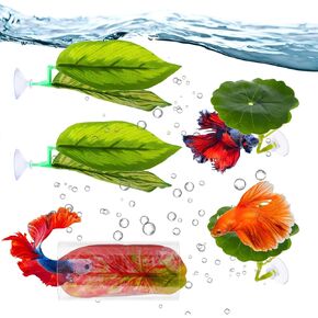 5PCS Betta Leaf Hammock Set-Betta Fish Tank Accessories, Soft Aquarium Decor with Acrylic Tunnel, Safe for Betta Fish(Green)