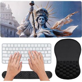 3 in 1 Set Ergonomic Mouse Pad with Wrist Rest, Keyboard Wrist Rest, Non-Slip Desk Pad, Memory Foam Breathable Support for Prolonged Typing and Mouse Use, Relief from Wrist Fatigue Jamboa