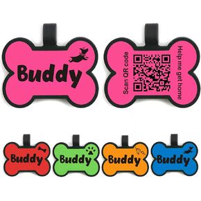 QR Code Dog Tag Dog Tags Engraved for Pets Personalized Silent Silicone Dog Name Tag with Any Name for Puppy Kitty Pet Online Profile Send Pet Location Alert Email When Scanning(Pink Round)
