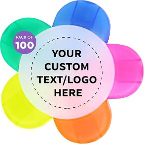 DISCOUNT PROMOS Custom Highlighters Set of 100, Personalized Bulk Pack - Durable Chisel Tip, Textbook Highlighters, Handy and Easy to Store - Flower in Kuwait