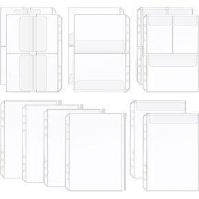 12 Pcs A5 Plastic Binder Pocket,6 Holes Photo Sleeves Photocard Protector Waterproof Transparent Loose Leaf Bags Envelopes for Budgeting Insert Pouches Photo Document Stamp Die Storage