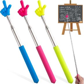 PAGOW 3 Pcs Retractable Teacher Pointer Sticks, Colorful Hand Pointer Stick, Student Finger Pointing Sticks, Extendable School Supplies for Reading, Classroom (Blue+Green+Pink)
