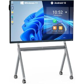 75" Smart Board, 4K Touch Screen Digital Whiteboard with Windows 11 Pro & Android 12.0, All-in-One Computer for Home Office and Classroom (Movable Stand+Wall Mount)