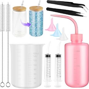 Veeviiy 11 قطعة Snow Globe Supplies Supplies Diy Craft Kit لأكواب Snowglobe Glitter ، وتشمل 3 مسارات ، 2 محاقن ، ملاقط وفرش ثقب ، زجاجة ضغط واحدة وقياس أكواب