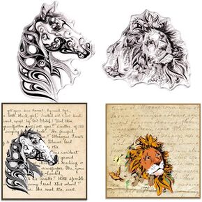 ALIBBON 2Pcs Lion Zebra Clear Stamps for Card Making and Photo Album Decorations, Wild Animals Stamps, Spring Animals Transparent Silicone Stamps for Crafting and DIY Scrapbooking