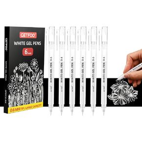 White Gel Pens - 0.6mm White Archival Ink Pen for Black Paper, Holiday Gifts & Bullet Journal Detailing - 6-Pack Archival Ink Set for Sketching, Illustration, Bullet Journaling