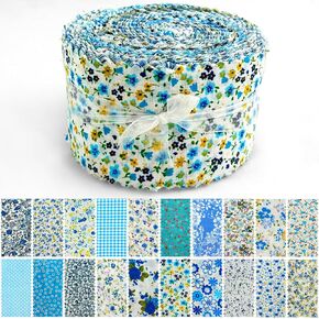 80 Precut Strip Jelly Roll Fabric Strips for Quilting Clearance, 20 Assorted Blue Floral Prints Cotton Quilting Fabric, 2.5 x 20 Inch for Sewing & Jelly Roll Rugs & DIY Projects