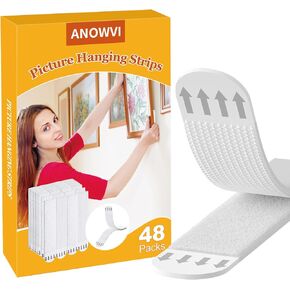 Large Picture Hanging Strips, Heavy Duty, 24-Pairs(48 Strips) Wall Sticky for Hanging 3.7" L x 0.76" W., Hanging Pictures Without Nail, Hook&Loop Strips with Adhesive