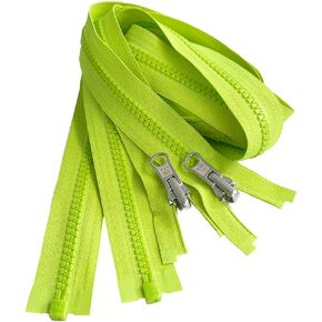 2pcs YKK #5 Molded Plastic Reversible Slider Inside/Outside Medium Weight Sport Jacket Zipper Separating Aluminum Pull Color Neon Green #535W - Choose Length (Neon Green #535W, 24" Inches)