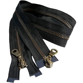 YKK #5 Antique Brass Two Way Medium Weight Metal Jacket Zipper Doughnut Drop Pull Separating Color Black #580W, Choose Length - Made in The United States (Black #580W, 8" Inches)