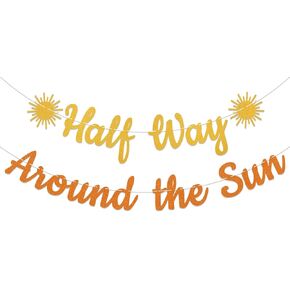 Half Way Around the Sun Banner, Sun Half Birthday Party Decorations, 6 Months Baby Birthday Banner, 1/2 Way to One, Sunset 1/2 Bday Supplies Orange Gold Glitter