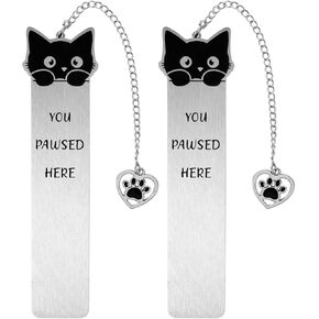 2pcs Cute Cat Bookmark with Heart Pendant, Funny Zinc Alloy Metal Magnetic Kitten Pet Animals Book Mark Accessories Supplies for Women Teachers Students Reading Lovers Gifts