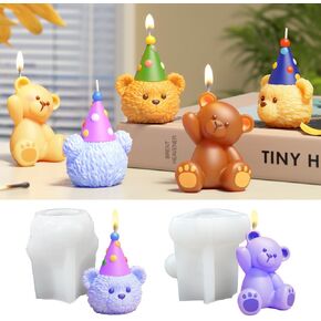 Little Bear Candle Molds for Candle Making,3D Cute Bear Silicone Molds para Velas for Birthday Cake Candles,Soap Making,Resin Casting,Aroma Candle,Wax,Plaster Polymer Clay Home Decor DIY Gift 2PCS
