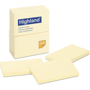 Highland 6559YW Self-Stick Notes, 3 x 5, Yellow, 100-Sheet, 12/Pack