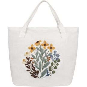 Embroidery Kit Canvas Tote Bag with Patterns for Beginners, Personalized Canvas Bag Kits, Bamboo Embroidery Hoop, English Instruction for DIY Crafts with Tools
