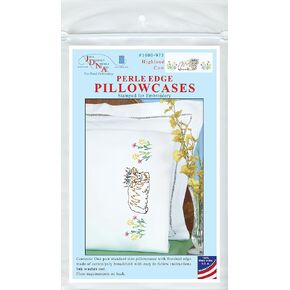 Jack Dempsey Needle Art Highland Cow Perle Edge Pillowcases