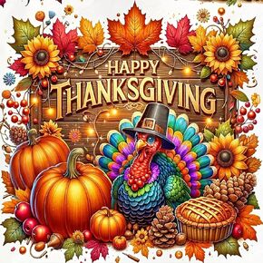 Happy Thanksgiving Turkey Diamond Painting Kits for Adults, 5D Diamond Art Kits for Adults Beginners, DIY Full Round Drill Diamond Dot Painting Gem Art Kits for Adult, Home Wall Decor 13.8x13.8 Inch