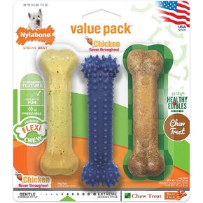 Nylabone Original Bone Flexi Chew toy for Dogs, Dog Toys for Moderate Chewers, Chicken & Bacon Flavor, Small - Up to 25 Ibs, 3 Pack