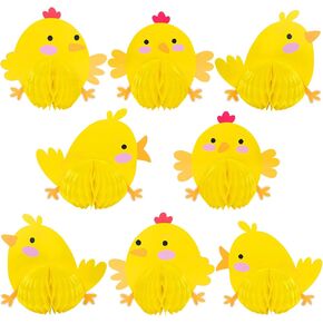 8 Pack Easter Chick Party Decorations Farm Birthday Party Honeycomb Centerpiece Hanging Decorations Baby Chick Accessories Spring Party Paper Centerpiece